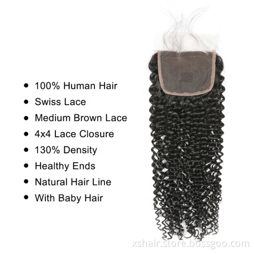 Wholesale Jerry kinky curly Deep Curly 4x4 5x5 Lace  Closure raw human hair lace closure